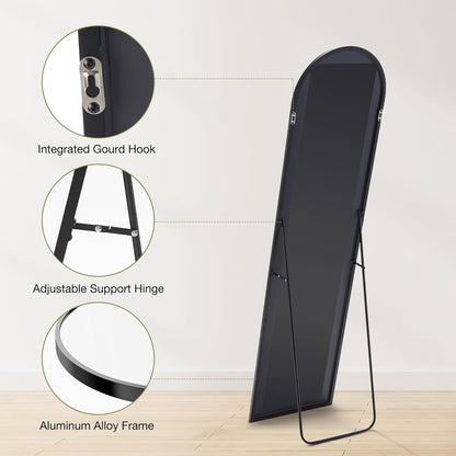 OLIXIS Black Arched Full Length Mirror 60"x16" for Bedroom, Full Body Mirror with Stand, Hanging or Leaning for Wall, Aluminum Alloy Thin Frame Floor Standing for Living Room