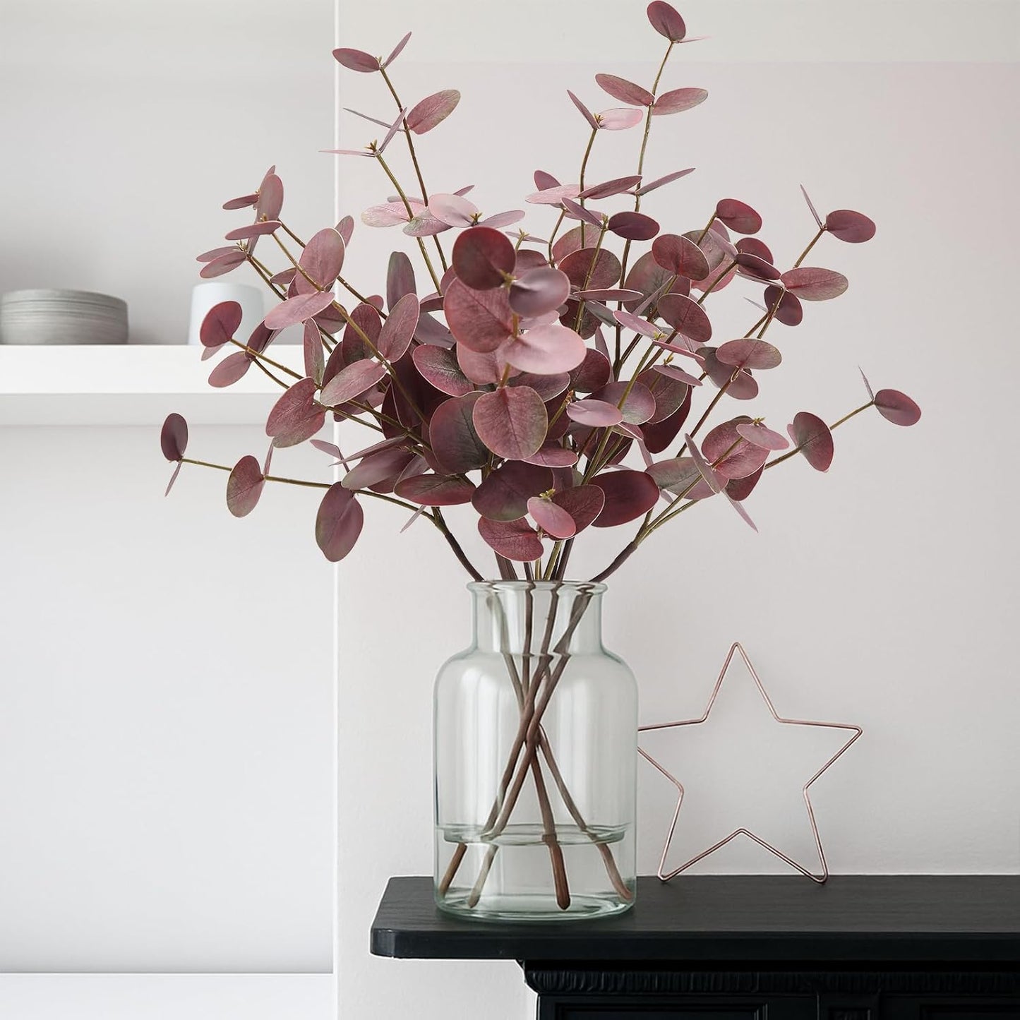 6pcs Real Touch Artificial Faux Eucalyptus Stems Dual-Sided Lifelike Leaves Fake Eucalyptus Greenery Plants for Wedding Flower Arrangement Centerpiece Bouquet Home Office Decor(Gray Green)