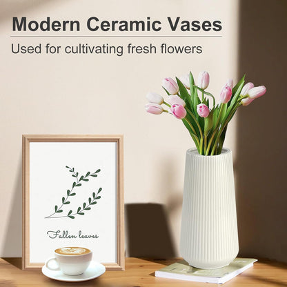 White Ceramic Vase, GUKJOB Small Cute Flower Vase for Pampas Grass, Home, Living Room, Dining Table, Farmhouse, Office Decor, Bedroom, Table, and Kitchen Shelf (White)