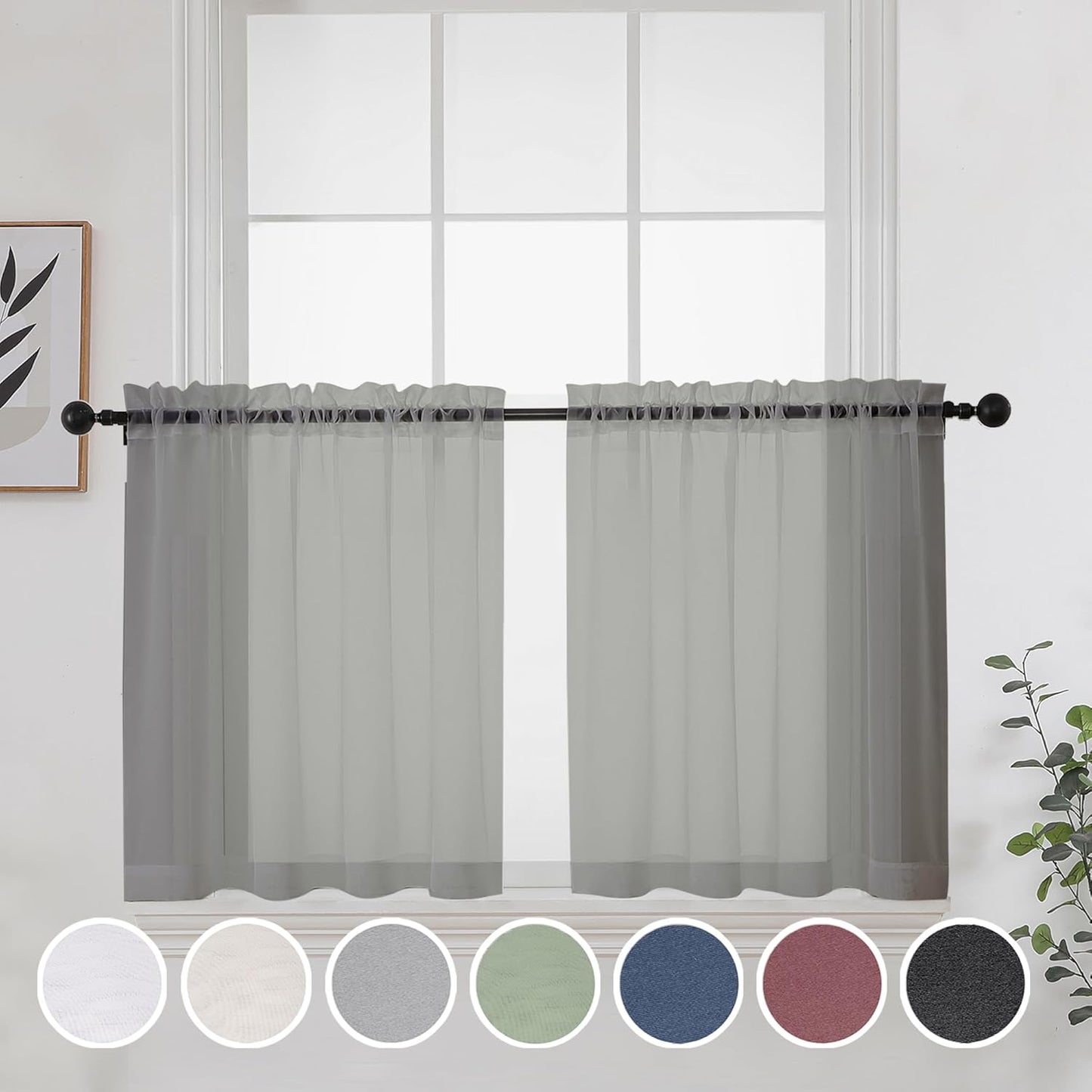 OWENIE Sheer Curtains 84 inches Long 2 Panels Set for Living Room/Bedroom, Rod Pocket Voile Sheer Panel Drapes, White, 2pcs, Each 42" W x 84" L - Colors A