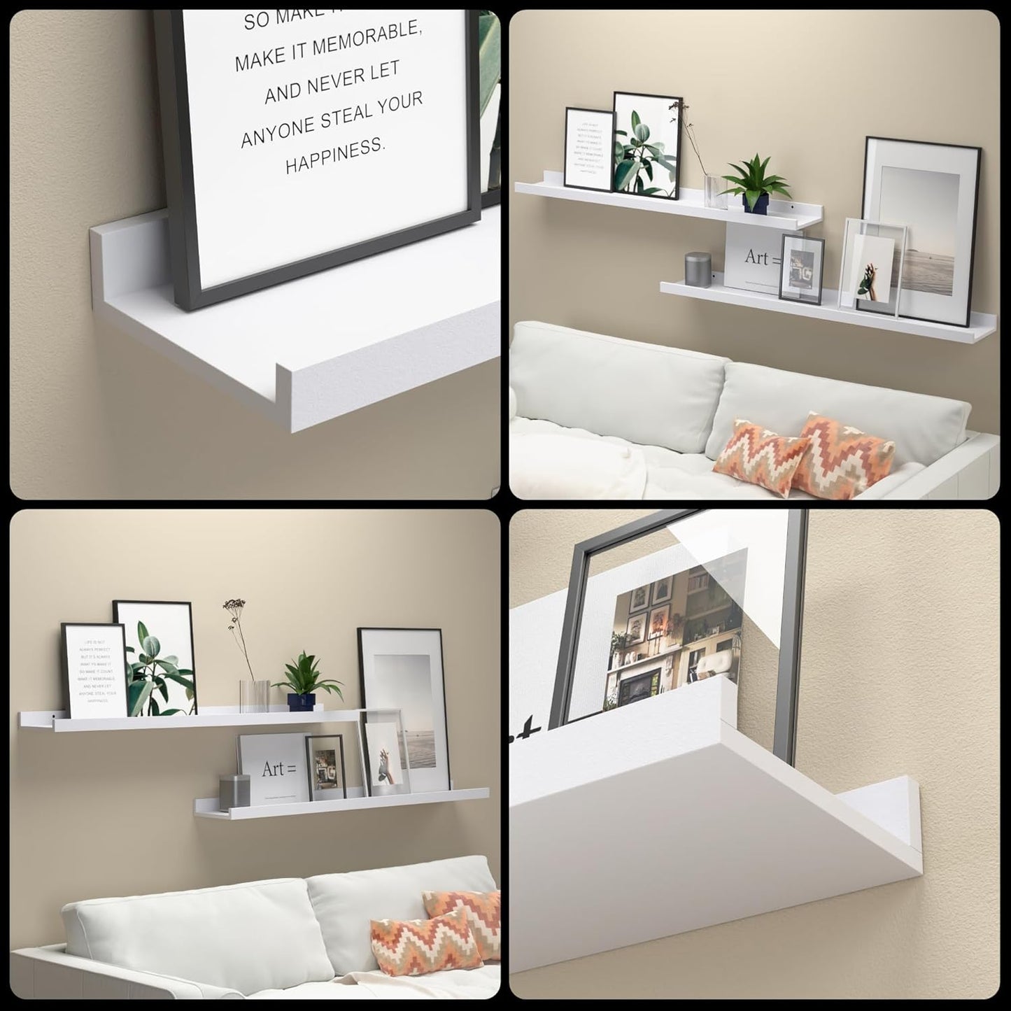 Boswillon Floating Shelves Wall Mounted Set of 2, Modern Black Wall Shelves for Storage with Lip, Display Picture Ledge Shelf for Wall Decor Bedroom Living Room Bathroom Kitchen
