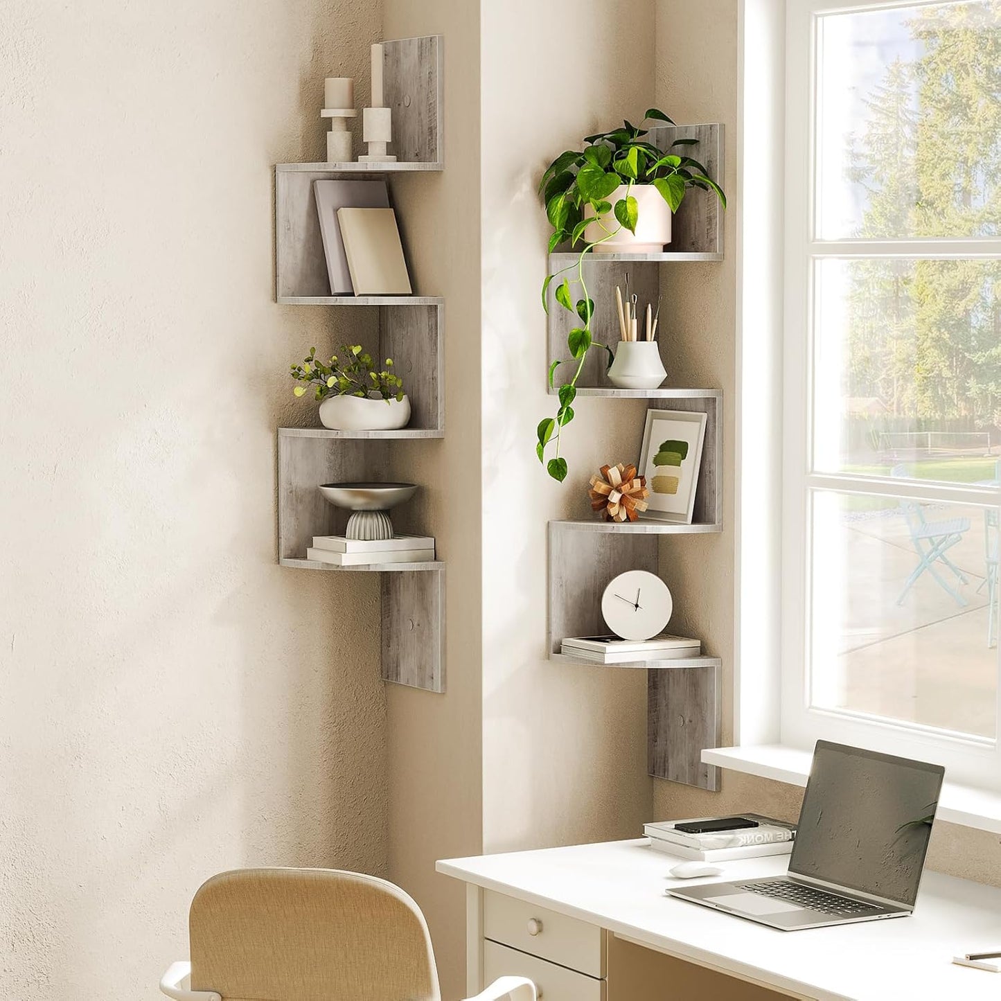 HOOBRO Corner Shelf Wall-Mounted, Set of 2 Floating Corner Shelves for Wall, 4-Tier Corner Bookshelves for Living Room, Bedroom, Bathroom, Home Office, Black BK25BJP201