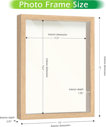 FrameWorks 11” x 14” Dark Oak Wooden Shadow Box Frame – Display Case with Soft Felt Back, Memory Box with Tempered Glass, Display Box with Elegant White Ball Push Pins, Wooden Flower Box