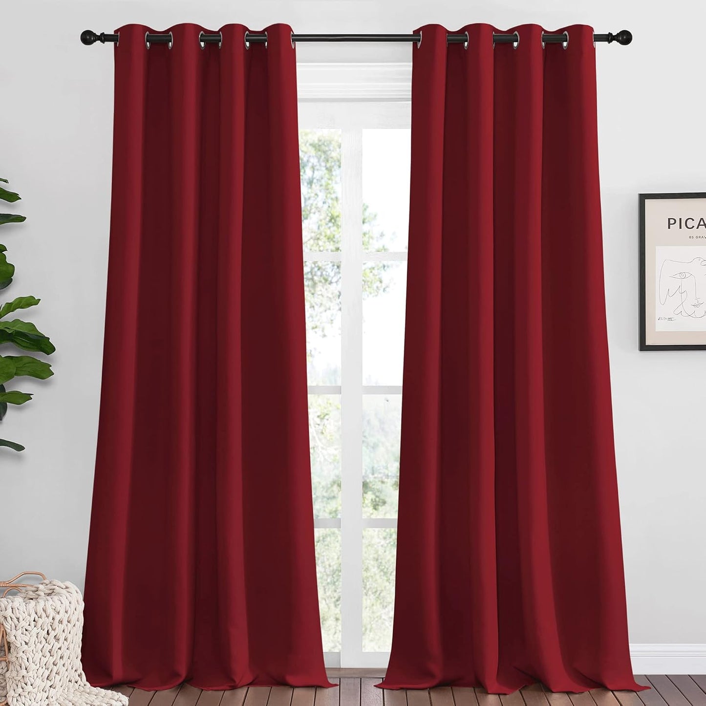 NICETOWN Halloween Pitch Black Solid Thermal Insulated Grommet Blackout Curtains/Drapes for Bedroom Window (2 Panels, 42 inches Wide by 63 inches Long, Black) - Colors A