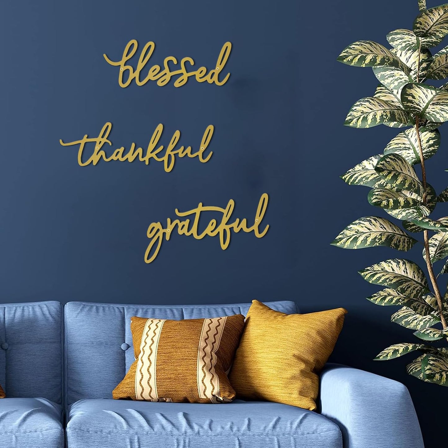 Thankful Grateful Blessed Letter Sign Metal Wall Decor, 3 Piece Black Letters Wall Art for Bathroom Bedroom Metal Words Wall Decor for Home Decor