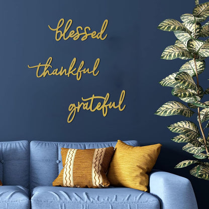 Thankful Grateful Blessed Letter Sign Metal Wall Decor, 3 Piece Black Letters Wall Art for Bathroom Bedroom Metal Words Wall Decor for Home Decor