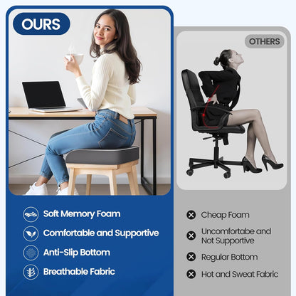 SweetSlubr Seat Cushion for Tailbone Pain Relief, Office Chair Cushion, Memory Foam Large Cushion with Non-Slip Cover for Soft Support at Office Chair, Car Seat, Airplane, Floor Pillow, Black/Large