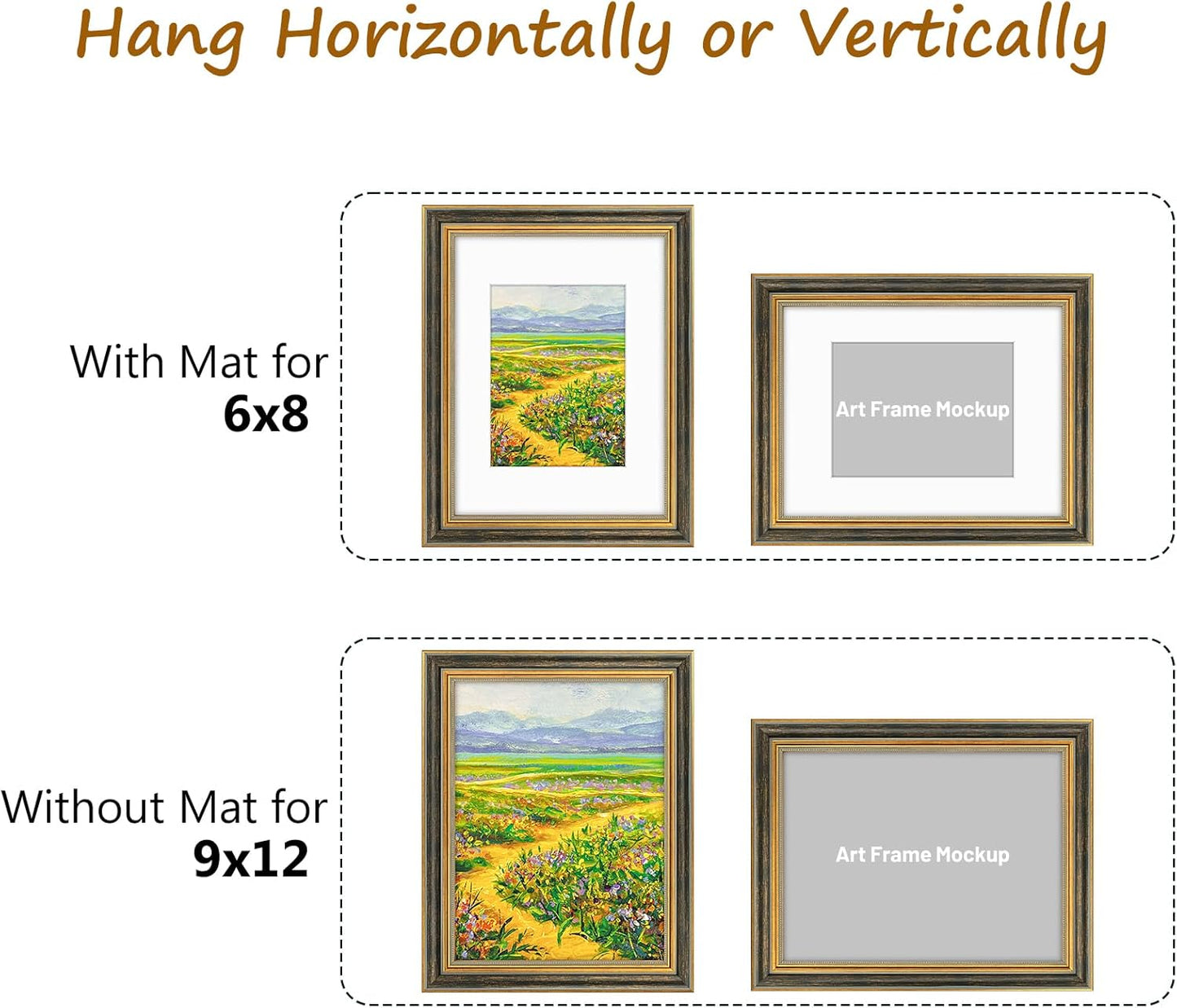 Golden State Art,11x14 Ornate Picture Frame for 8x10 Photo with Mat or 11 x 14 Prints without Mat,Real Glass Wall Display(Color:Green Gold)