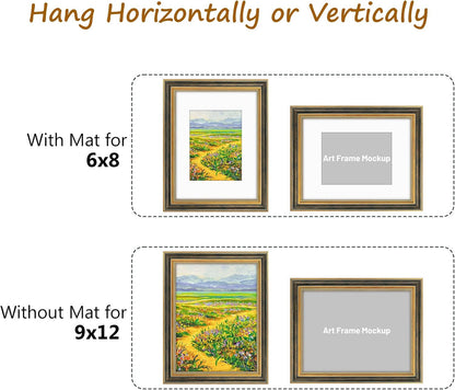 Golden State Art,11x14 Ornate Picture Frame for 8x10 Photo with Mat or 11 x 14 Prints without Mat,Real Glass Wall Display(Color:Green Gold)