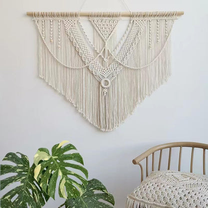 guzhiou large macrame wall hanging - Boho Tapestry Macrame Wall Decor Art- Chic Bohemian Handmade Woven Tapestry Home Decoration for Bedroom Living Room Apartment Wedding Party - 43"x32" (Wood bead)