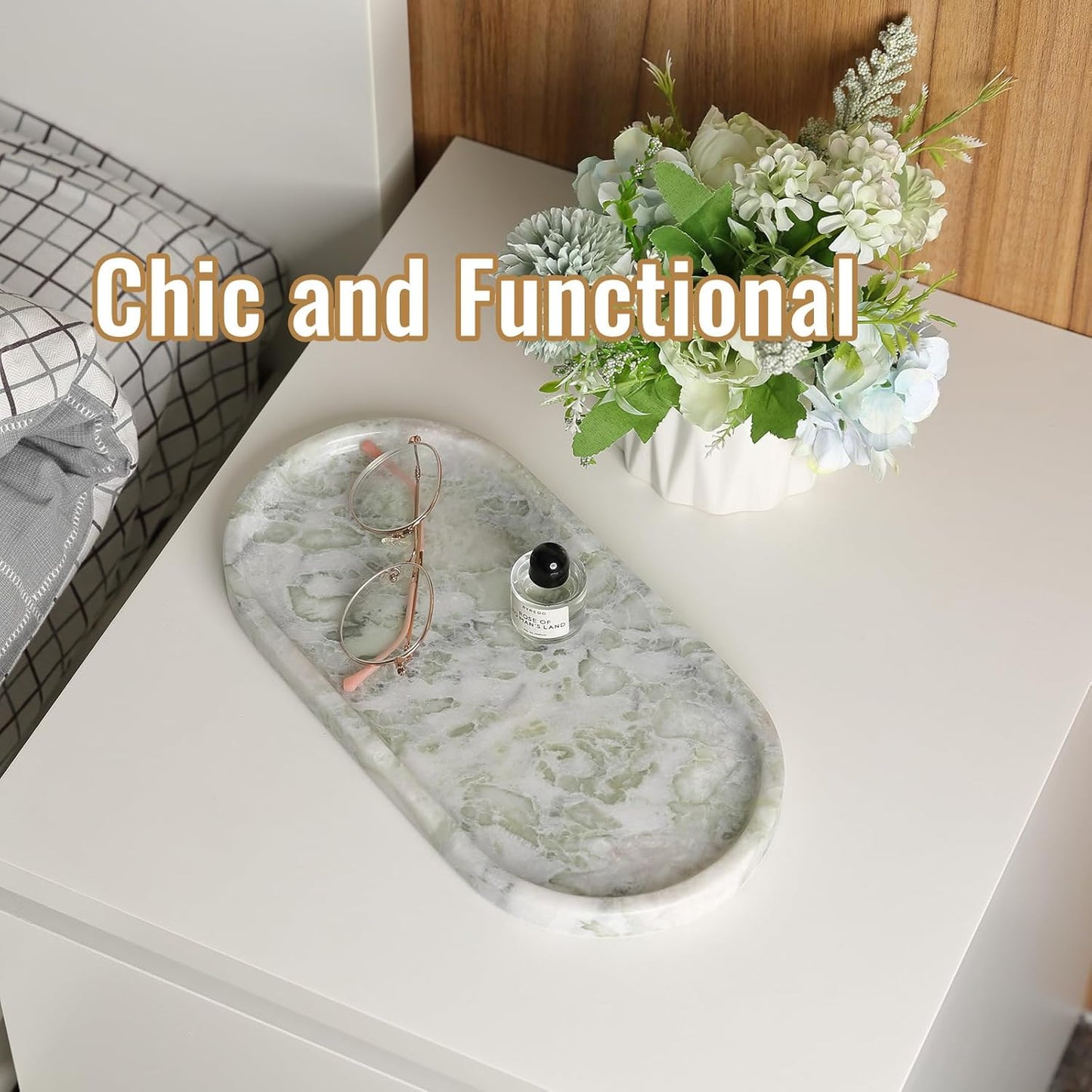 Koville Italian Travertine Tray, 12"x6" Vanity Decorative Marble Tray for Countertop, Catchall Tray for Perfume, Candles, Jewelry Dish Tray