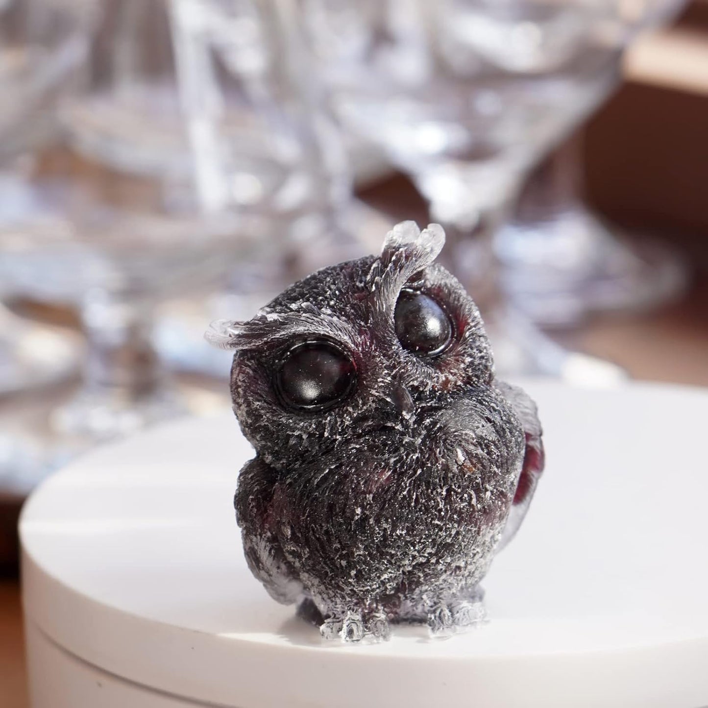OwMell Owl Statue Tumbled Stone Gemstone Owl Figurine Home Decor Shelf Decor 2.5" - Turquoise