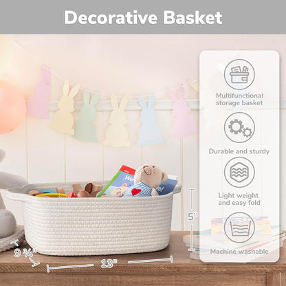 CHICVITA Decorative Gift Basket, Easter Basket for Kids, Woven Rope Storage Baskets with Handles, Nursery Baby Shower Toy Organizer, Grey, 13 x 9.8 x 5 inches