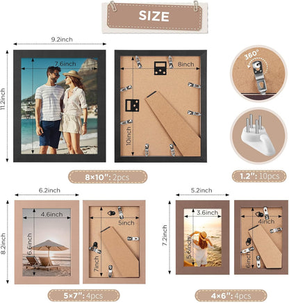 Funtopia Picture Frames, 10 Pack Picture Frames Collage Wall Decor, Gallery Wall Frame Set for Wall or Tabletop Display, Multi-size with 8x10, 5x7, 4x6 Family Photo Frames