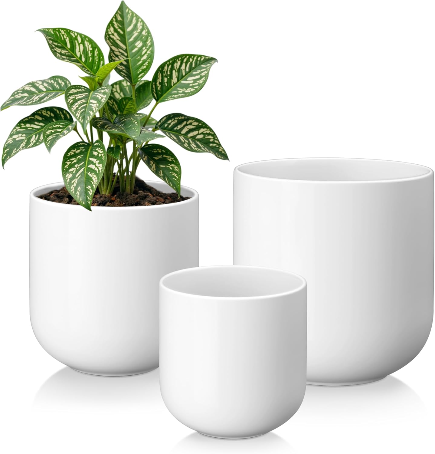 vancasso Ceramic Plant Pots, 4+5+6 inches, Set of 3, Planters with Drainage Hole, Flower Pots Planters Pots for Indoor Plants, Modern Indoor Decorative Garden Pot, Home Decor, White