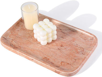 Marble Vanity Tray for Dresser Organizer, Travertine Bathroom Tray Countertop, Beige Decorative Serving Trays, Kitchen Sink Storage, Jewelry & Perfume Holder(Travertino Romano)