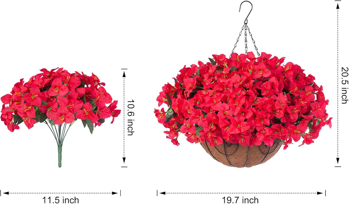 Artificial Hanging Flowers Faux Plants Basket for Outdoors Spring Summer Decor, Fake Silk Bougainvillea in Planter Outdoor Look Real UV Resistant Faux Flower for Outside Porch Patio Garden Home, White