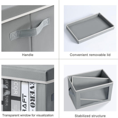 Homsorout Storage Bins with Lids - Fabric Closet Storage Bins with Window, Collapsible Baskets for Shelves 4 Pack, Home Decorative Boxes for Clothes, Closet, Office, Grey