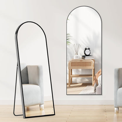 OLIXIS Black Arched Full Length Mirror 60"x16" for Bedroom, Full Body Mirror with Stand, Hanging or Leaning for Wall, Aluminum Alloy Thin Frame Floor Standing for Living Room