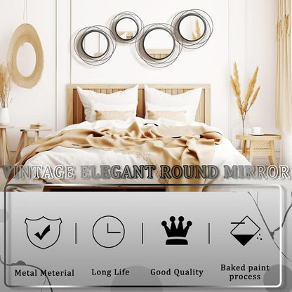 Hicarer 4 Pcs Decorative Wall Mirror Round Modern Circle Mounted Mirror Metal Wall Art Decor for Bedroom Living Room Entryway Dining Room Hallway(Gold)