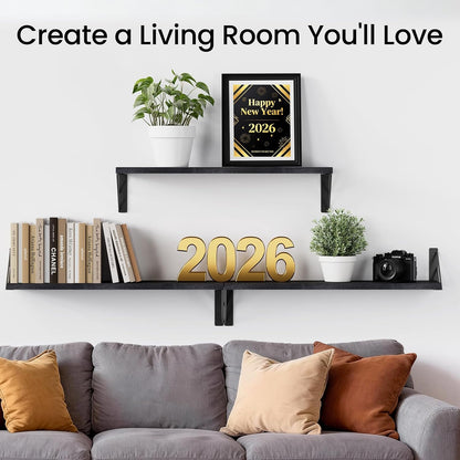 BAYKA Wall Mounted Floating Shelves, Wood Floating Wall Shelf for Books & Decor, Small Space-Saving Display & Organizer（Black，Set of 3）