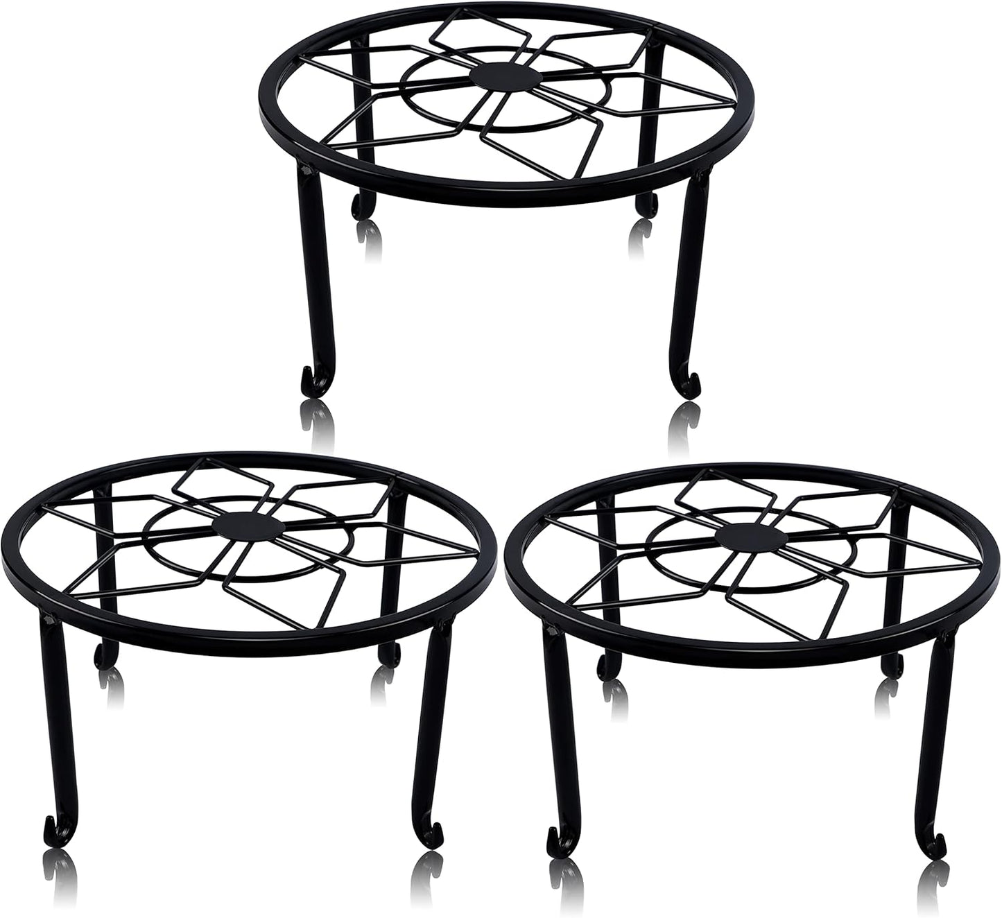 yosager 4 Pack Metal Plant Stands for Flower Pot, Heavy Duty Black Iron Potted Stand Holder, Indoor Outdoor Rustproof Metal Planter Container Round Supports Display Rack for Home & Garden Decor