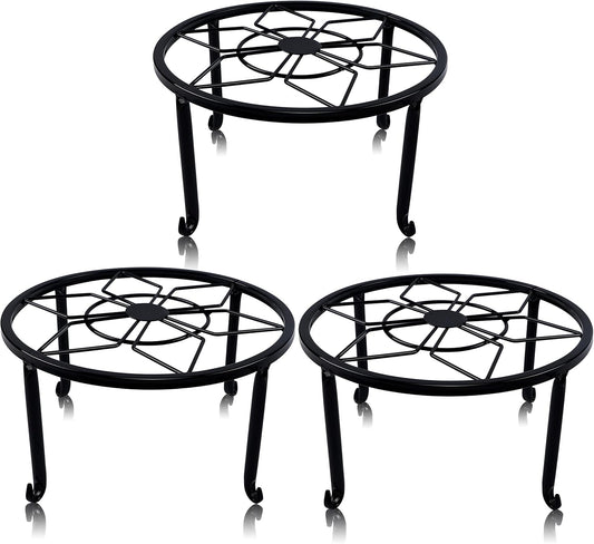 yosager 4 Pack Metal Plant Stands for Flower Pot, Heavy Duty Black Iron Potted Stand Holder, Indoor Outdoor Rustproof Metal Planter Container Round Supports Display Rack for Home & Garden Decor
