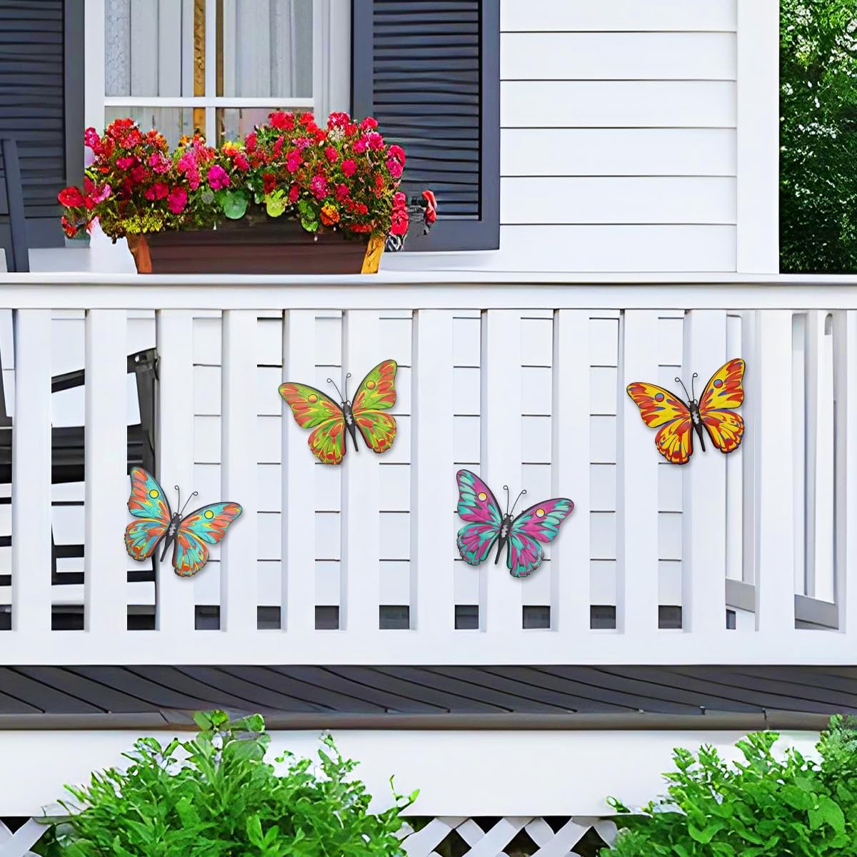 Metal Butterfly Wall Decor - 9.6" Outdoor Fence Wall Art Decor, Hanging Decoration for Garden Yard Living Room Bedroom Patio Balcony(4 Pack)
