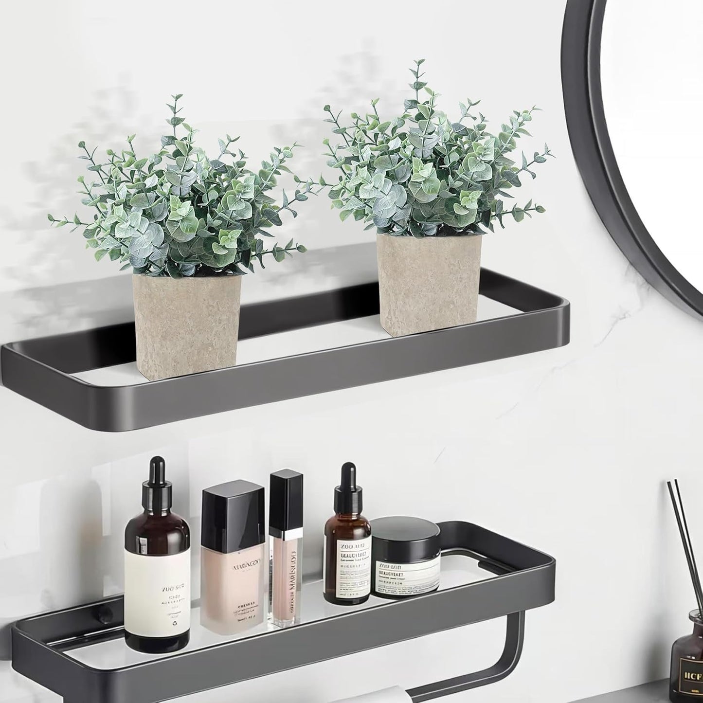 2 Pack Fake Plants Eucalyptus Small Potted Artificial Plants Indoor Greenery for Shelf Desk Home Bathroom Modern Farmhouse Living Room Coffee Table Decor