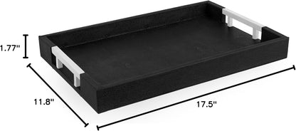 Home Redefined Beautiful Modern Elegant 17.5"x12" Rectangle Classic Black Faux Leather Decorative Tray Ottoman Coffee Table Perfume Living Room Kitchen Serving Tray with Handles for All Occasion's