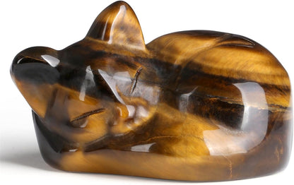 YATOJUZI 2" Cat Decors Statue Opal Moonstones Crystals Opalite Sleeping Cats Gemstone Hand-Carved Cute Animal Figurines Home Office Desk Decor Stocking Stuffers Cat Themed Ornaments Gifts for Women