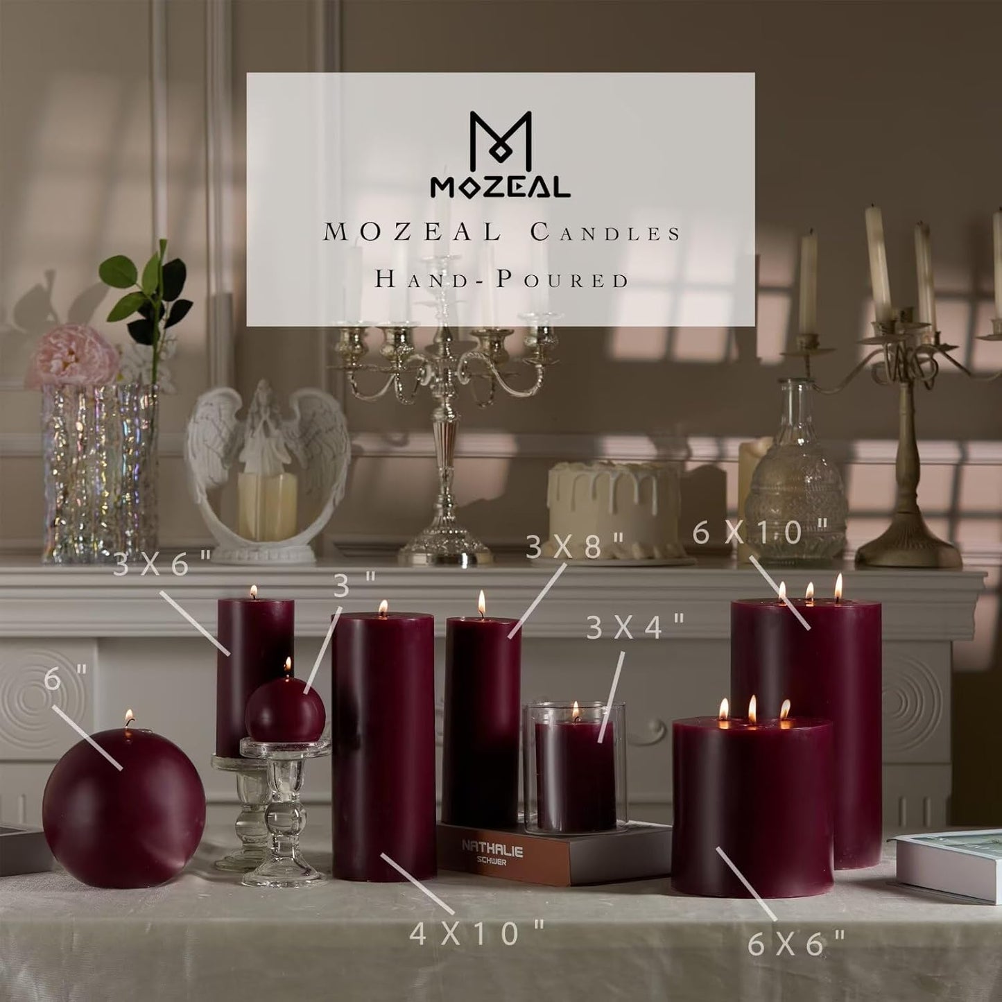 MOZEAL 3" x 4" Hand-Poured Unscented Candle,Dripless Pillar Candle Set of 3,Long Clean Burning,Approx 72 Hours Burn Time,Rustic Country Style,Wedding,Dinner,Christmas and Home Decor,White
