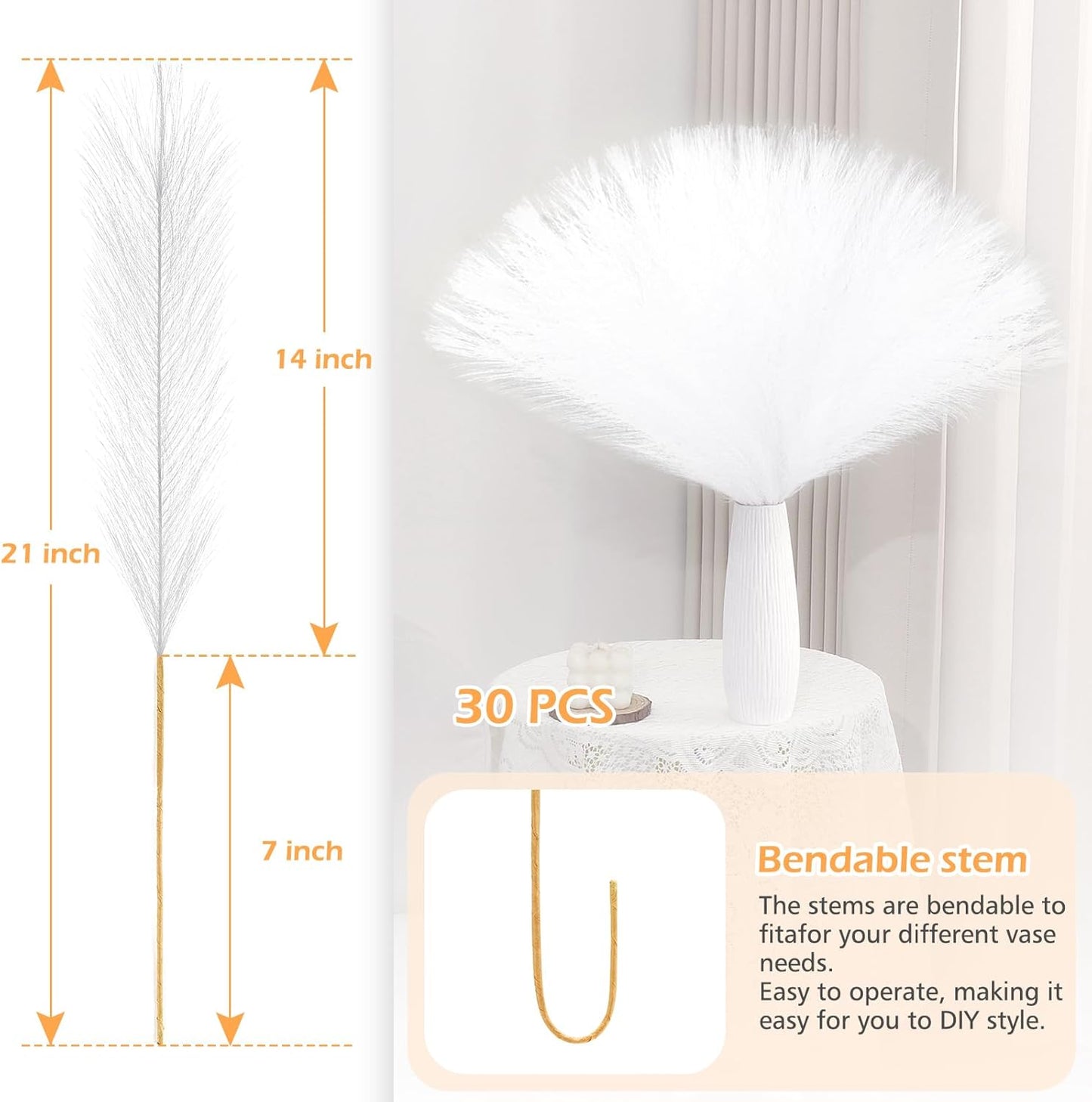 Pampas Grass Decor 30 Pcs 21.7 Inch Faux Brown Pampas Grass Bulk Artificial Dried Flowers Small Vase Filler Pompas Grass.