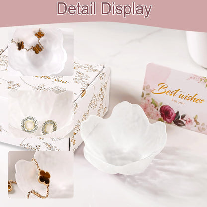 Purple Flower Jewelry Dish Glass Ring Holder Dish Jewelry Tray Cute Vanity Organizer Aesthetic Nightstand Bathroom Room Decor Trinket Dish Mothers Day Friendship Christmas Birthday Gifts for Women