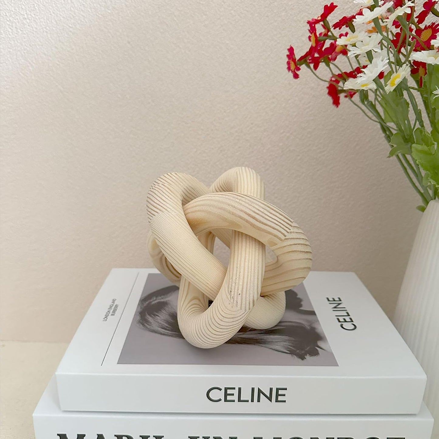 3-Link Wood Chain Link Coffee Table Decor, White Wooden Knot Decor for Coffee Table Farmhouse Decortive for Home Boho Modern Shelf Decortion(White)