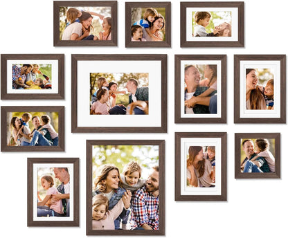 Egofine Picture Frame Set 12 Pack, Picture Frames Collage Wall Decor with Two 11x14, Two 8x10, Four 5x7, Four 4x6 for Wall and Tabletop, Made of Solid Wood, Covered by Plexiglass, Natural Wood