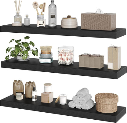 RALGEND Floating Shelves for Wall, 1.5" Thick Wall Shelf Set of 3 with Invisible Brackets, L31.5 x W7.9 Hanging Shelves Farmhouse Home Decor for Bathroom, Living Room, Bedroom, Rustic Brown 8301BJP3BF