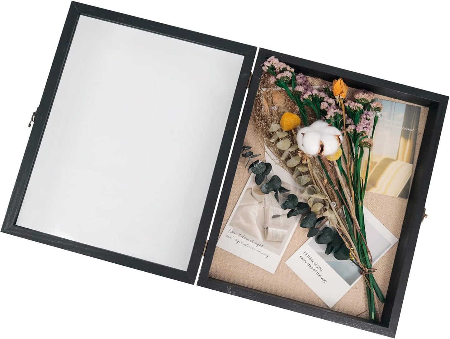 GraduatePro Shadow Box Frame 11x14 Display Case with Linen Back, Real Glass Window Door with Hinge, Picture Frame Wedding Bouquet Memorabilia Medals Photos Memory Box for Keepsakes, Carbonized Black