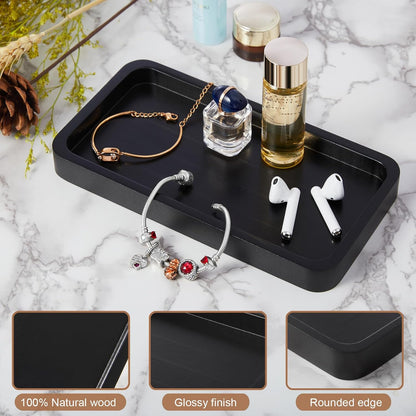 ALELION 11.7" Bathroom Vanity Tray for Counter - Acacia Wood Decorative Tray for Toilet Tank Makeup Perfume Jewelry Catchall Coffee Table - Wooden Kitchen Countertop Organizer for Soap Dispenser