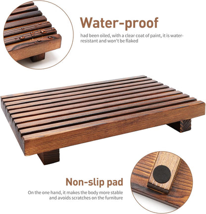 Renawe Farmhouse Bathroom Counter Tray Wood Display Pedesta Stand Kitchen Countertop Trays Decorative Wooden Riser Dish Soap Dispenser Holder for Bathroom Sink Accessories Kitchen Decor Vanity Tray