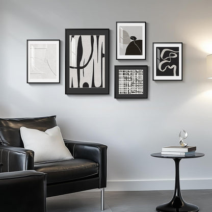 Framed Boho Black and White Brown Modern Abstract Wall Art for Living Room, Set of 6 Bohemian Wall Hanging Artwork, Minimalist Sun Geometric Pictures for Bedroom Office Bathroom Wall Decor 11x14 Inch
