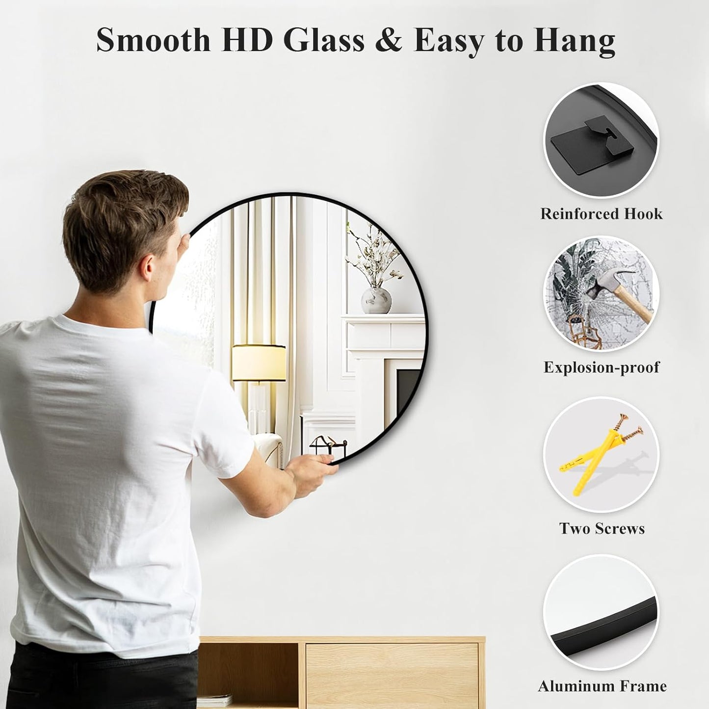 Fabuday Black Circle Mirror for Wall 20 inch - Round Mirrors for Bathroom, Entryway, Living Room, Hallway, Bedroom Decor, Small Matte Framed