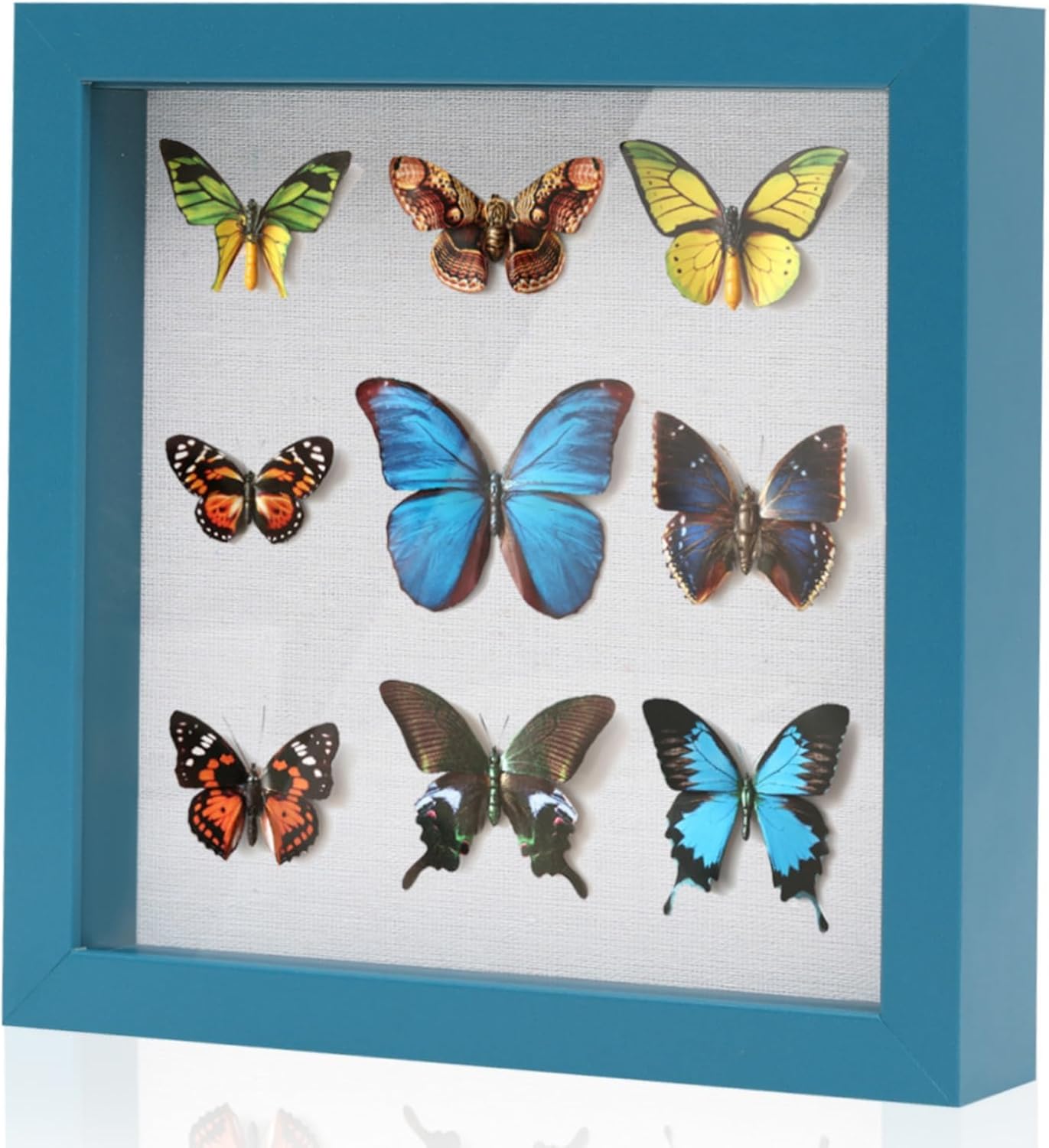 Muzilife 8x8 Shadow Box Picture Frame with Linen Board - Deep Wood & Glass Display Case Ready to Hang Memory Box Baby Sports Memorabilia, Pins, Awards, Medals, Wedding, Tickets and Photos (Black)