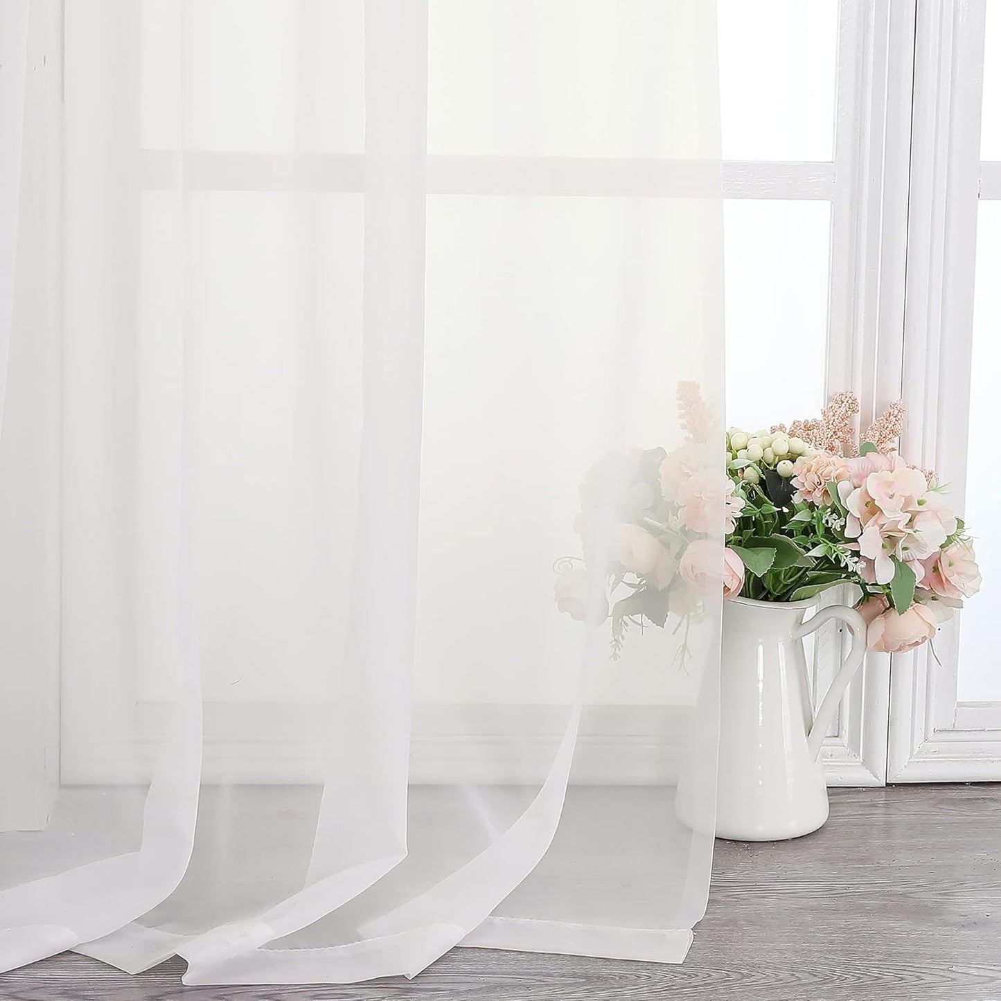 Chyhomenyc Sheer White Valances for Windows 2 Pack, Small Window Curtains for Living Room Bathroom Cafe Laundry Basement, Modern Top Dual Rod Pocket Voile Curtain, 42W x 14L inches, White - Colors C