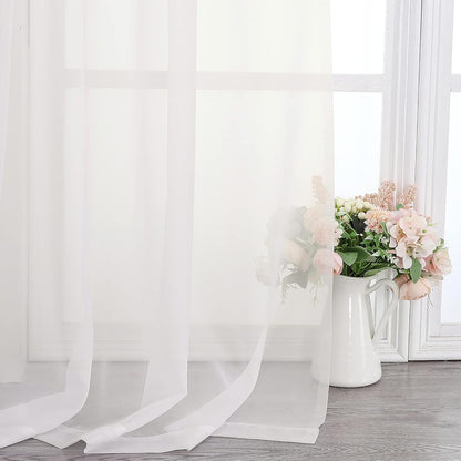 Chyhomenyc Sheer White Valances for Windows 2 Pack, Small Window Curtains for Living Room Bathroom Cafe Laundry Basement, Modern Top Dual Rod Pocket Voile Curtain, 42W x 14L inches, White - Colors C