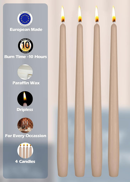 Hyoola Tall Taper Candles - 10 Inch Metallic Gold Unscented Dripless Taper Candles - 8 Hour Burn Time - 4 Pack