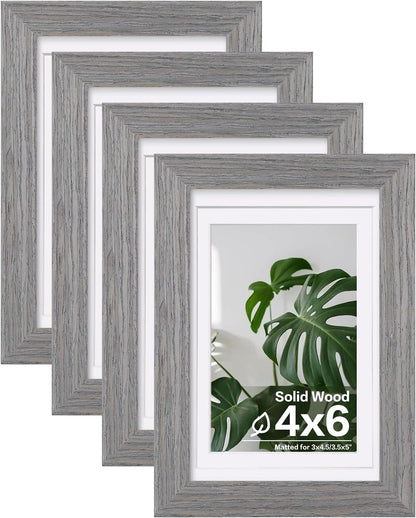 Egofine 8x10 Picture Frames Set of 4, Made of Solid Wood Covered by Plexiglass 4x6 and 5x7 with Mat or 8x10 without Mat, for Table Top Display and Wall Mounting Photo Frame Black
