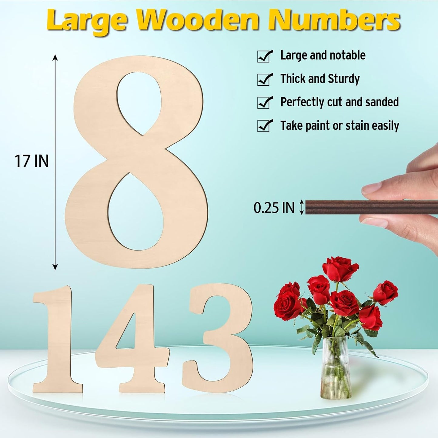 17 inch Large Wooden Sign & for Wall Decor, Big Wood Symbol &, Giant Paintable Blank Wooden Shapes for Crafts, Unfinished Wood Cutouts for Birthday Party, Rustic Wedding, Christmas Decor, Baby Shower