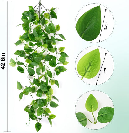 Waipfaru 4Pcs Fake Hanging Plants 2.7ft Fake Plants Eucalyptus Leaves UV Resistant Fake Vines Ivy Artificial Plants Outdoor Faux Plants Indoor Bedroom Living Room Boho Wall Porch Shelf Decor