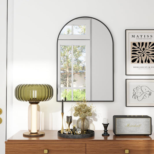 VooBang Arched Wall Mirror, 24 x 36 inch Arch Bathroom Mirror, Wall Mounted Vanity Mirror with Arch Metal Frame, Modern Bathroom Vanity Mirror for Bedroom, Living Room, Hanging or Leaning, Black